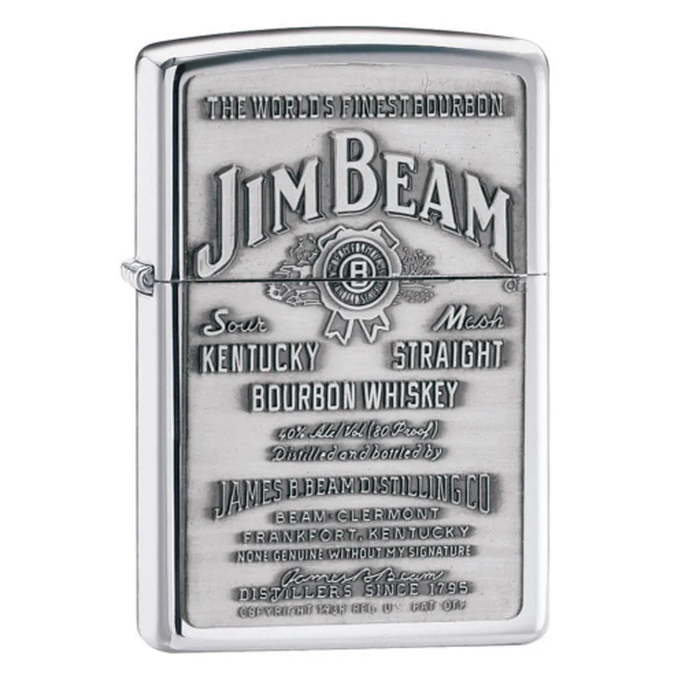Zippo 250JB928 Classic Jim Beam Pewter Emblem High Polish Chrome Windproof Lighter